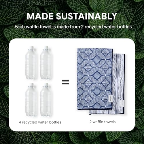 RECYCO Waffle Kitchen Towel Set of 2 - Quick Dry Microfiber Sustainable Dish Towels - Ultra Absorbent Reusable Cleaning Tea Towels - Lightweight Hand Towels,16”x 28”, Indigo Harmony - color: Indigo Harmony