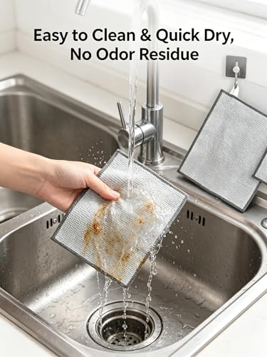 12 Pack Silver Metal Mesh Dish Washing Cloths, Tightly Woven Scrubber Pads for Kitchen Cleaning, Reusable Wire Rags for Pots Pans and Cookware, 20cm Square Size