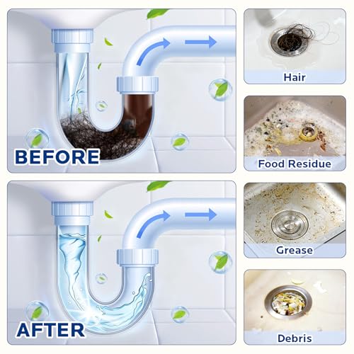 Sink and Drain Cleaner Powder Kit: Fast-Acting Clogged Pipe Opener for Kitchen Bathroom Pipes and Floor Drains - Drain Clog Remover for Routine Home Plumbing Maintenance (4 pack) - size: 4 pack