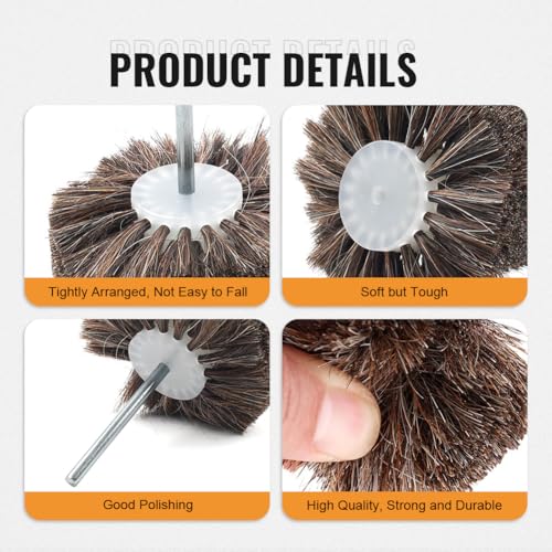 Bacar Non-Scratch Horsehair Polishing Wheel Brush with 1/4" Hex Shank, Soft Natural Bristle Buffing Wheel for Drill & Rotary Tool, Ideal for Wood Carving, Jewelry, Waxing & Delicate Surface Polishing - style: Flat Head