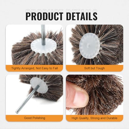 Bacar Non-Scratch Horsehair Polishing Wheel Brush with 1/4" Hex Shank, Soft Natural Bristle Buffing Wheel for Drill & Rotary Tool, Ideal for Wood Carving, Jewelry, Waxing & Delicate Surface Polishing - style: Flat Head