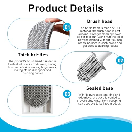 Toilet Bowl Brush and Holder Set, Flexible Silicone Bristles with Detachable Handle, Compact RV and Bathroom Toilet Brush (2 black 2 white)