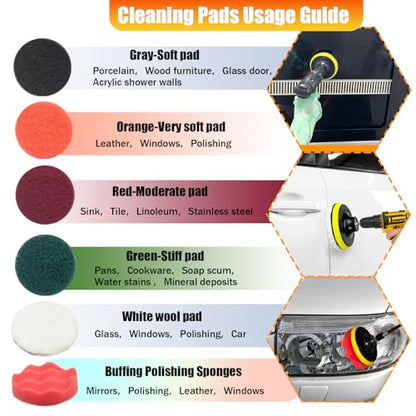 15Pcs Drill Brush Attachment Set, Drill Scrubber Brush Kit Include Soft Drill Wheel Brush, Scrub Pads, Sponge, Drill Cleaning Brush Attachment Set for Car, Bathroom, Tub, Tile, Floor, Grout, Boat - style: 15pcs