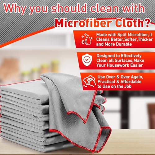 Maxcheck 24 Pack Magic Cleaning Cloth, 16 x 16 Inch Microfiber Glass Cleaning Cloths Reusable Lint Free Microfiber Towels for Kitchen Dish, Windows, Mirror, Glass, Car(Grey) - color: Grey