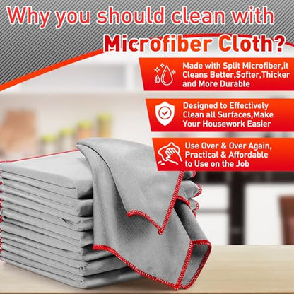Maxcheck 24 Pack Magic Cleaning Cloth, 16 x 16 Inch Microfiber Glass Cleaning Cloths Reusable Lint Free Microfiber Towels for Kitchen Dish, Windows, Mirror, Glass, Car(Grey) - color: Grey