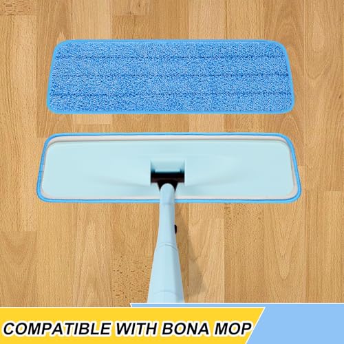 3 Pack 16.5 inch Reusable Mop Pads Microfiber Spray Mop Replacement Heads for Wet/Dry Mops Compatible with Bona Floor Care System (Blue) - color: Blue