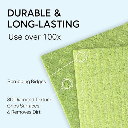 Swedish Wholesale Dishcloths Reusable 8" x 7" Sponge Cloths, Bulk 10 Pack of High Absorbent Cellulose Dish & Kitchen Cleaning Hand Towels, Wring to Dry & Machine Wash, Odor Resistant, White - color: White