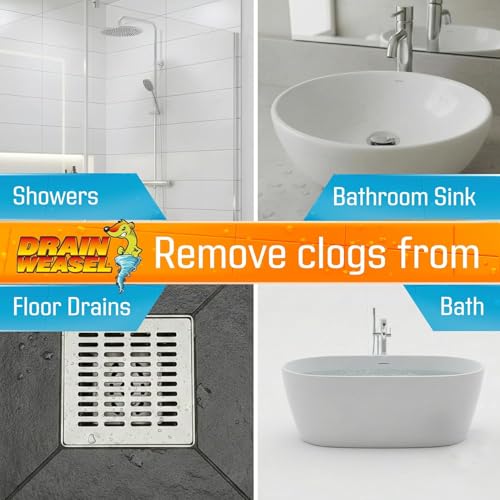 FlexiSnake Drain Weasel Sink Snake Hair Clog Remover Tool Kit, Sink, Pipe, Bathroom, Bathtub Drain Cleaner, 18-inch Long, Flexible, Made in The USA, 3 Pack Wand Refills and Removable Handle