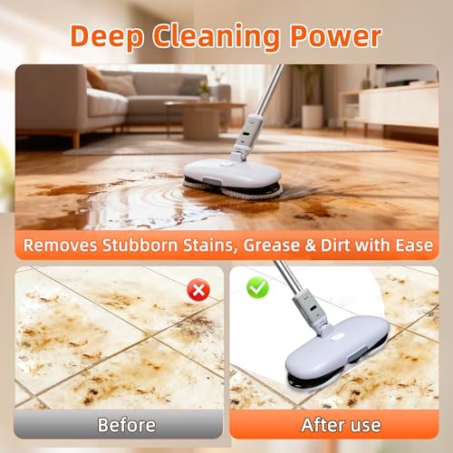 GOBOT Cordless Electric Spray Mop with High-Speed Motor, Enhanced Cleaning Power, Durable Material, LED Headlight, 300 mL Tank, Dual-Spinning Pads for Hardwood, Tile & Laminate（Blue）
