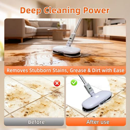 GOBOT Cordless Electric Spray Mop with High-Speed Motor, Enhanced Cleaning Power, Durable Material, LED Headlight, 300 mL Tank, Dual-Spinning Pads for Hardwood, Tile & Laminate（Blue）
