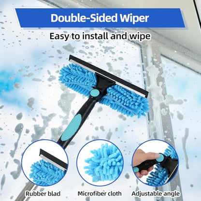 122'' Window Washing Kit with Extension Pole, 2-in-1 Window Cleaning Kit with Scrubber and Rotating Head, Window Cleaner Tool for Shower Rooms, Glass, Floors, Tiles, Walls, Car Windshields - size: 122''