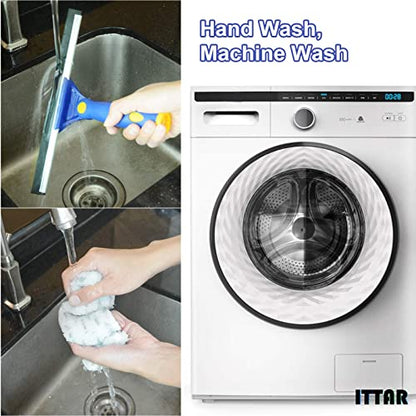 ITTAR Window Squeegee with 2 Sets Stainless Steel Pole, Squeegee Cleaning Tools with Microfiber Pads, 60"-72" Telescopic Window Washing Kit, Professional Squeegee Cleaner for Home Car Outside Glass