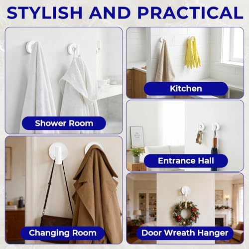 Suction Cup Hooks for Shower Heavy Duty, Shower Hooks No Drill, Shower Hooks for Inside Shower Stainless Steel, Suction Hooks for Window, Glass, Tile, Wall, Loofah, Bath Robe, Wreath, White 4 Pack - color: White