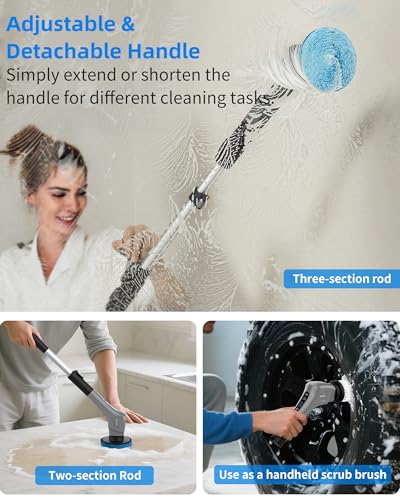 MR.SIGA Electric Spin Scrubber, Cordless Cleaning Brush, Shower Scrubber with 7 Replaceable Brush Head, Waterproof Bathroom Power Scrubber for Kitchen and Bathroom Cleaning