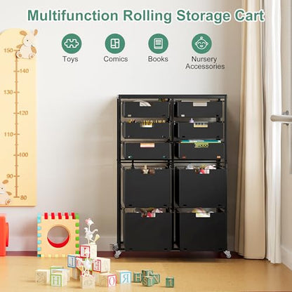 EasyPAG Rolling Storage Cart With 10 Drawers, Metal Craft Organizers And Storage Cart With Wood Tabletop, 30 Lbs Capacity Per Drawer For Home Office Classroom And Dorm, Black - size: 10 Drawers
