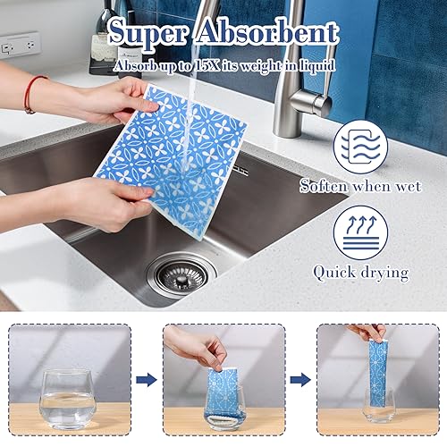 Lucomb 8 Pack Swedish Dishcloths for Kitchen, Reusable Dish Cloth Kitchen Towels Absorbent Sponges Fast Drying Swedish Dish Cloth for Washing Dishes Countertops Tables Cleaning - color: Persian Pattern