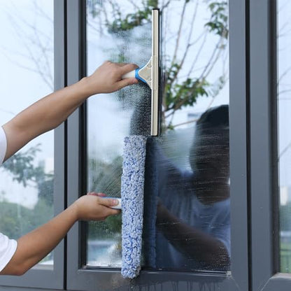Mitclear Professional Window Cleaning Kit 14IN, Windows Cleaner Tool with Silicone Squeegee, Microfiber Scrubber & Cloth, Window Washing Equipment or Home Shower Glass Doors Car Windshield - size: 14 IN