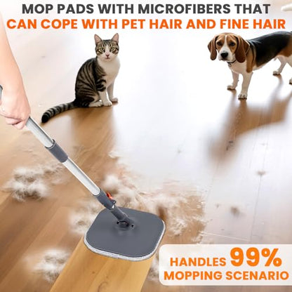 Chabatree Mop and Bucket Set，Spin Mop and Bucket Set with Separate Dirty and Clean Water，6 Replaceable Mop Pads，Deep-Cleaning Mops for Floors, Versatile Mops for Walls - size: Mop Set with 6 Pads