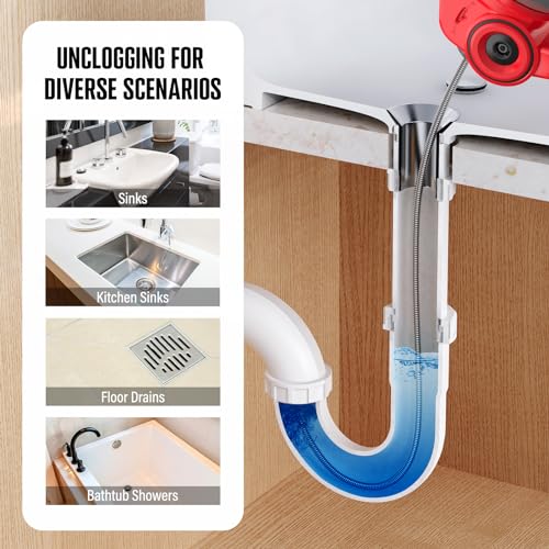 POPULO 20V Cordless Electric Drain Auger-Efficient 25Ft Auto-Feed Drain Snake with Replaceable Cable,2.0Ah Battery,Charger,Storage Bag & Gloves for Kitchen,Bathroom,Shower Pipes (3/4"-2")" - style: 25ft Standard - Red