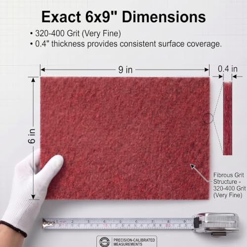6"x9" Maroon Scuff Pads, 320-400 Grit Very Fine, 20 Pack | Aluminum oxide pads for auto paint prep & wood sanding. Set includes exactly 20 scuff pads, work gloves & Kraft storage box.