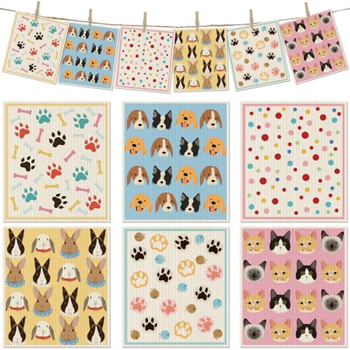 6 Packs Swedish Paper Cloths for Kitchen, Reusable Paper Towels Washable Dish Rags, Highly Absorbent Kitchen Towels Quick Drying Swedish Sponge Cleaning Dish Cloths(Dogs Feet) - color: Dogs Feet