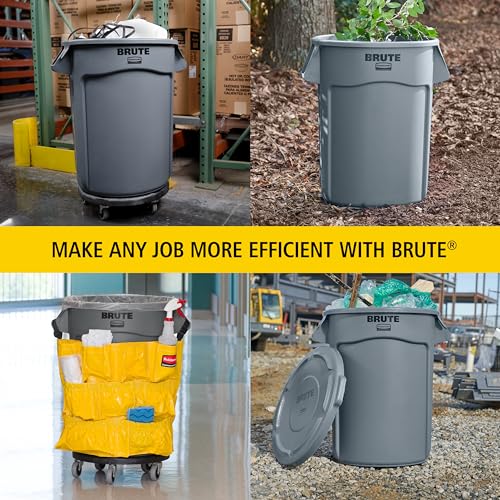 Rubbermaid Commercial Products BRUTE Heavy Duty Round Trash Can, High Visibility Garbage Can, 32 Gal, Orange, for Landscapers/Construction/Restaurants/Back of House/Offices