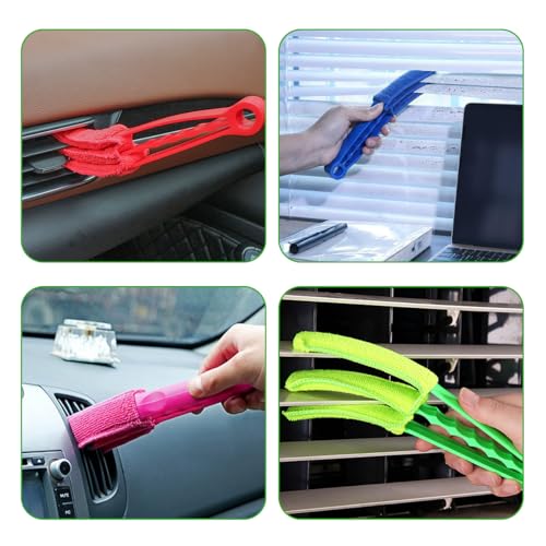 DXNQ 2 PCS Blind Cleaner Duster Tool, Window Venetian Hand-held 3 Arm Dusting Cleaner Brush, Blinds Cleaning Brush Tool for Window Shutters Air Conditioner, Car Accessories (Red+Pink) - color: Red+pink