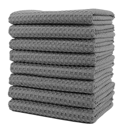 POLYTE Ultra Premium Microfiber Kitchen Dish Hand Towel Waffle Weave, 8 Pack (16x28 in, Gray) - color: Gray, size: 16x28 in