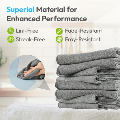 Microfiber Towels for Cars,12 Pack,12" x 12" Gray | Microfbier Cleaning Cloth Lint Free Scratch Free Super Absorbent For Kitchen Garage Window Automotive Car Rags - color: Gray
