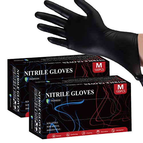 PROMEDIX P Nitrile Disposable Gloves,4mil-100 Count,Gloves Disposable Latex Free,Powder Free for Cooking,Household,Food safe - size: Small, style: Black of 200