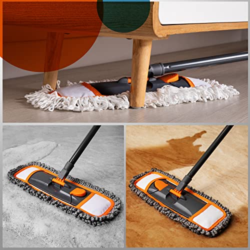 CLEANHOME Mirofiebr Dust Mop with 7 PCS Washable Mop Pads and Extendable 55” Long Handle, Multifunction Floor Mop for Hardwood,Marble,Laminate,Tile Floor Mopping