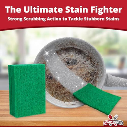 Green Sustainable 20 Pack Cleaning Scour Pads by Avant Grub. Powerful Stain Remover for Cookware. Easily Remove Grease and Residues. Eco-Friendly Solution for Kitchen Cleaning. - size: 20 Pack