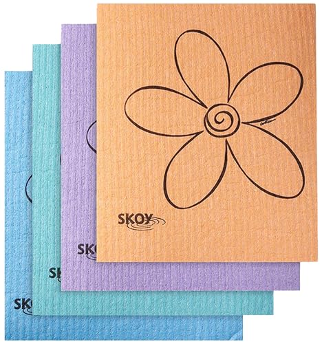 Skoy Cloth, 4-pack Versatile Swedish Dishcloths for Kitchen and Household Use, Reusable Cleaning Cloths, Planet-Friendly, Dishwasher and Dryer-Safe, Assorted Colors - color: Colors May Vary, size: 4-Pack