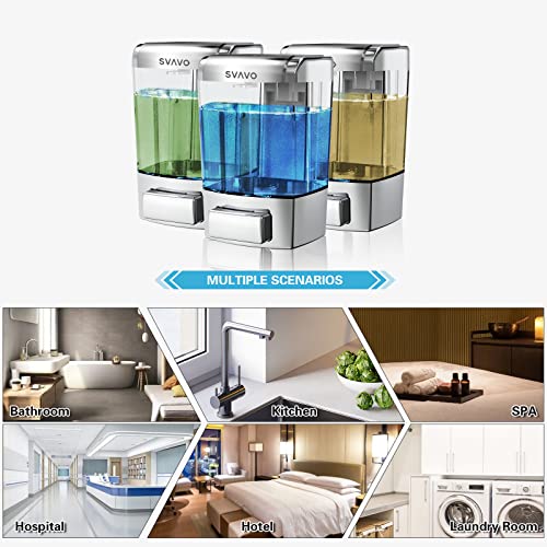 SVAVO Wall Mounted Soap Dispenser Kitchen Bathroom Manual Soap Dispenser Refillable Hand soap Dispenser for Liquid Contianers Shampoo Gel Chamber for Household Commerical 23.7oz (700ml) ABS - color: Chrome&clarity