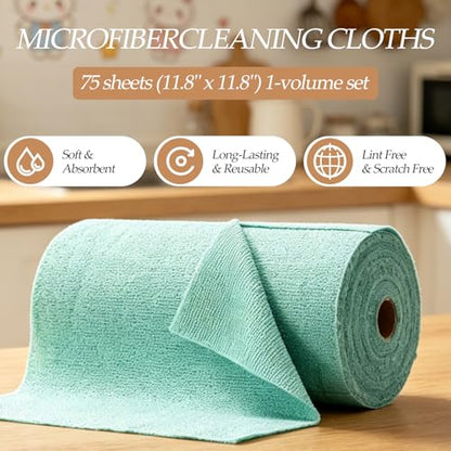Reusable Microfiber Cloth, 75-Pack,Tear Away Microfiber Towels,(12" x 12") Washable,Perfect for Kitchen, Bathroom and Dish Cleaning (Blue) - color: Blue