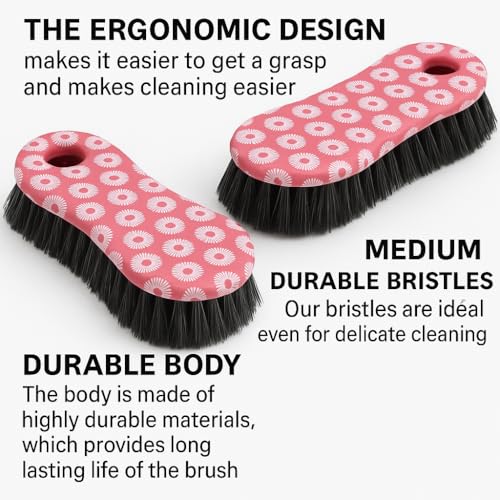 Multi-Purpose Heavy Duty Designer Printed Scrub Brush - Pack of 2 (Pink) - color: Pink