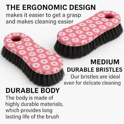 Multi-Purpose Heavy Duty Designer Printed Scrub Brush - Pack of 2 (Pink) - color: Pink