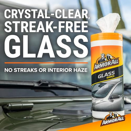 Armor All Car Glass Wipes, Auto Glass Cleaner, 90 Count | Ammonia-free window cleaner wipes safe on tinted glass; remove filmy residue, fingerprints, and bugs - size: 1 Count (Pack of 1)