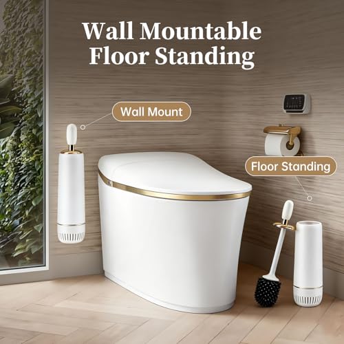 Toilet Brush and Holder Set, Toilet Bowl Brush with Long Handle, High-End Modern Silicone Toilet Brush Set, Non-Scratch Hygienic(Matte White + Silver, A),Father's Day - color: Matte White + Silver