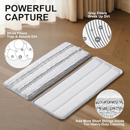 Microfiber Mop Pads, Reusable Mop Pads for Wood Floor, Compatible with JOYMOOP Mop and Bucket Set, Wet Pads Refill - 4 Pack - color: 4 Pcs 13" - 2 Grey + 2 Stripe