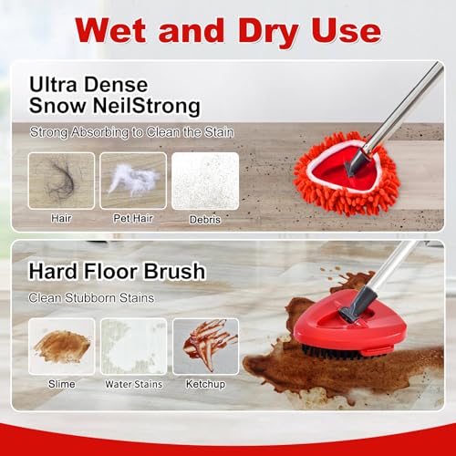 Mop Heads Replacements for O Ceda, Replace Head for Oceda Easywring 1 Tank,3 Spin Mop Replacement Head 1 Scrub Brush and 1 Base Deep Cleaning & Machine Washable - color: Red