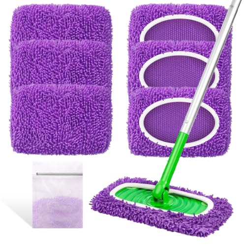 Reusable Mop Pads Compatible with Swiffer Sweeper Mop - Microfiber Dry Sweeping Cloths & Washable Wet Pads Refill Chenille Wet Mopping Cloths for Use on All Sealed Floors Cleaning(Mop is not Included) - color: Purple, size: 6 Pack + 1 Pack