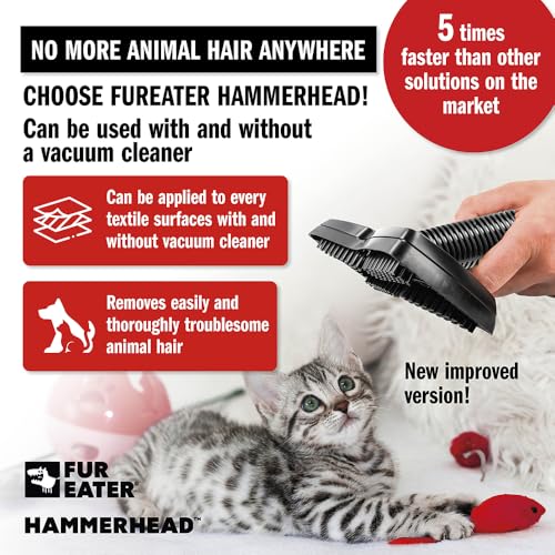 Hammerhead Pet Hair Remover Vacuum Attachment, Rubber Brush | Wide Lamellae Head, Dog & Cat Hair, Сouch, Carpet & Upholstery, Vacuum or Hand Use, Fits 1-1/4, 1-3/8 & 1-1/2 in Round Hoses - color: Newer Model