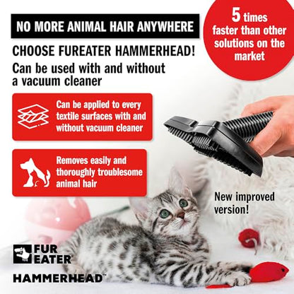 Hammerhead Pet Hair Remover Vacuum Attachment, Rubber Brush | Wide Lamellae Head, Dog & Cat Hair, Сouch, Carpet & Upholstery, Vacuum or Hand Use, Fits 1-1/4, 1-3/8 & 1-1/2 in Round Hoses - color: Newer Model