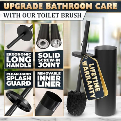 Black Toilet Brush and Holder Set - Scratch Resistant Black Toilet Bowl Brush and Holder with Soft Bristles Replaceable Head, Protection from Splashes, and Compact Design - for Effective Cleaning - color: Black