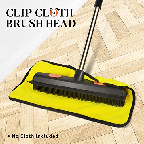 Conliwell Rubber Broom Carpet Rake for Pet Hair, Fur Remover Broom with Squeegee, Portable Detailing Lint Remover Brush (Stainless 4 Steel Handle) - color: Orange