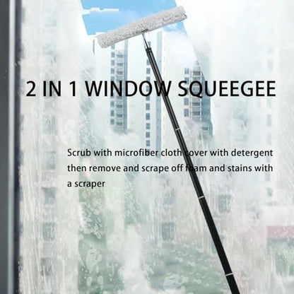 17.3″-60″ Extendable Shower Squeegee with Long Handle - Metal Window Squeegee with Extension Pole for Shower Glass, Home High Window, Floors