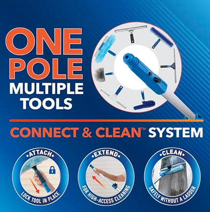 Unger Professional Connect and Clean 18” Grip Swivel Window, Glass Squeegee, and 8’ Pole, 180-Degree Pivoting Handle with Lock, Cleaning Supplies for Streak-Free Results