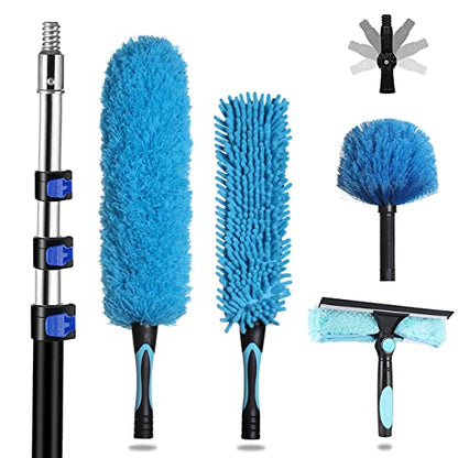 MAYKI 20 Foot High Reach Dusters for Cleaning 5 PCS, Ceiling Fan Dusters with Extension Pole, Cobweb Duster with Extension Pole for High Ceilings/Fans, 2 in 1 Window Squeegee Duster - size: 12 feet