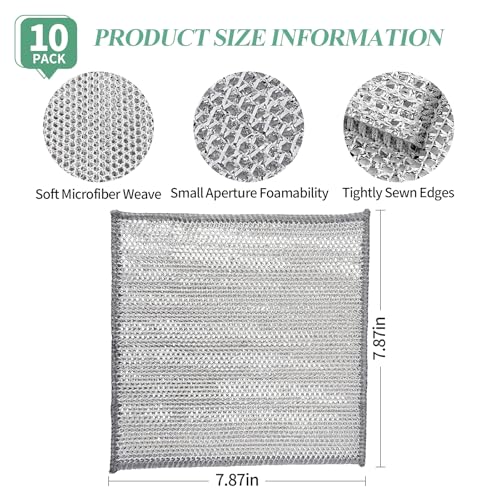 10PCS Non-Scratch Wire Dishcloth,Silver Mesh Dish Cloths with Diamond Weave, Reusable Multipurpose Wire Dishwashing Rags for Cookware, Glass Stovetops, and Enamel Surfaces - size: 10 PCS